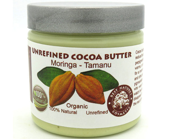 Cocoa butter with Moringa, Tamanu Oils reduce the